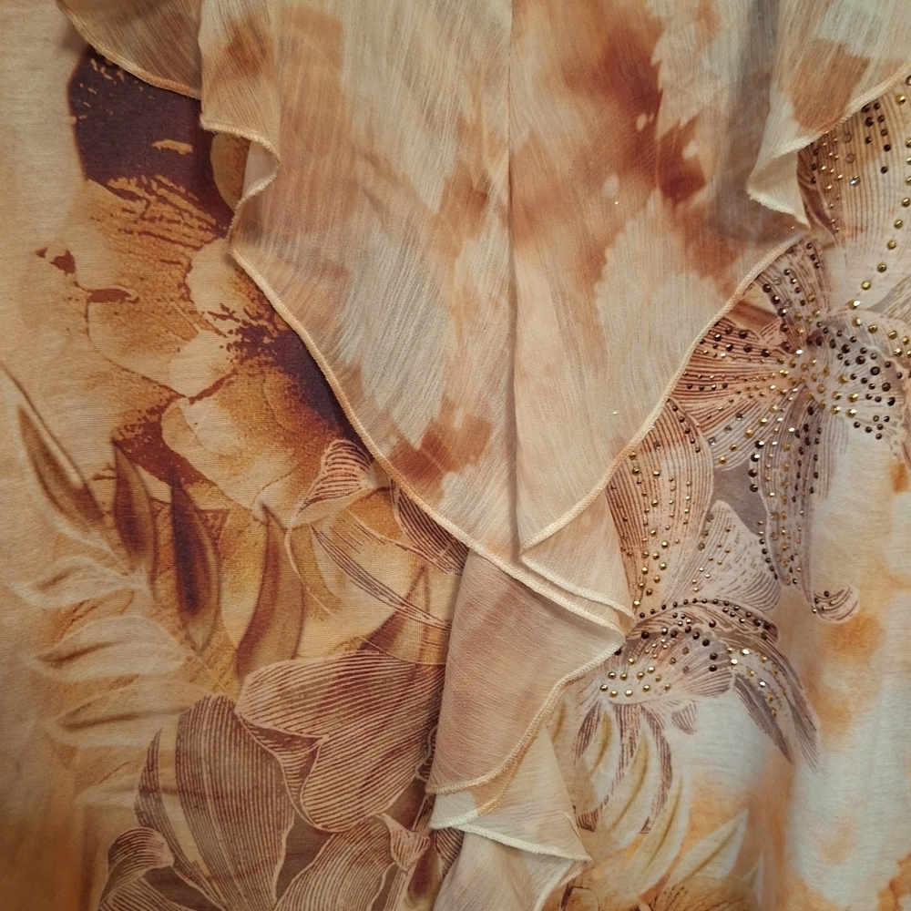 New Directions Sleeveless Forrest Fairy Ruffles Floral Brown Blouse Ladies Large - Picture 4 of 4
